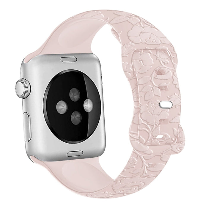 Lisslune | For Apple Watch Ultra 49mm Rose Embossed Silicone Watch Band (Pink)