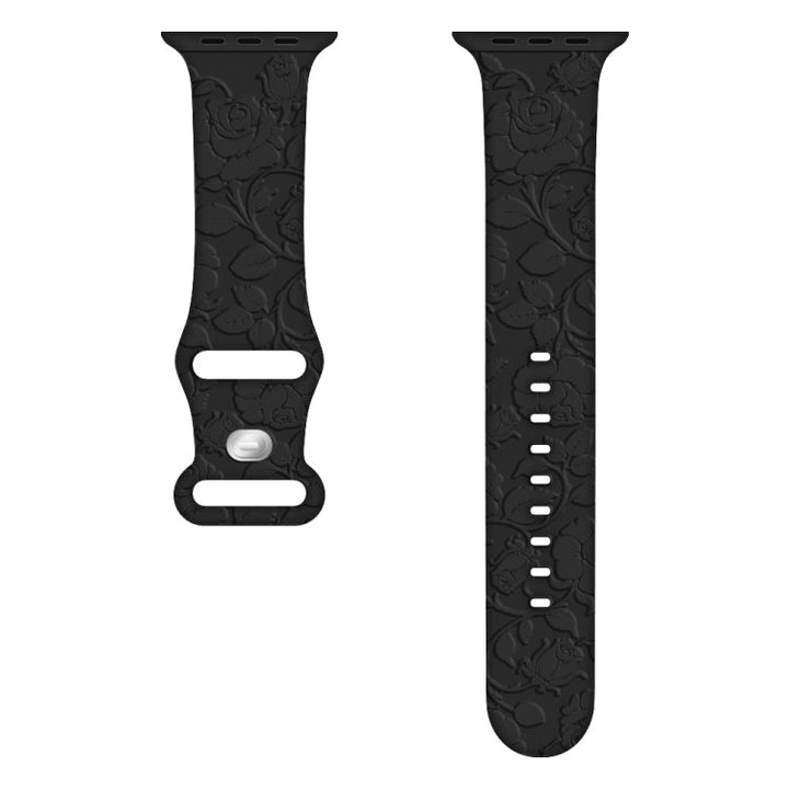 Lisslune | For Apple Watch SE 2022 40mm Rose Embossed Silicone Watch Band (Black)