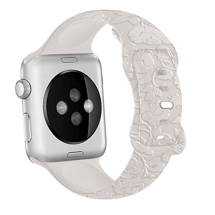 Lisslune | For Apple Watch SE 44mm Rose Embossed Silicone Strap (Starlight)