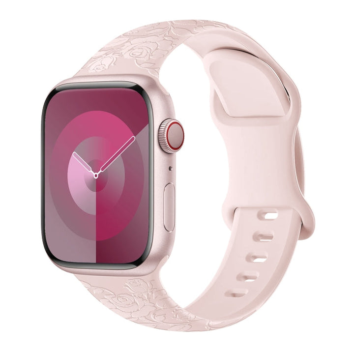 Lisslune | For Apple Watch Series 2 42mm Rose Embossed Silicone Band (Pink)