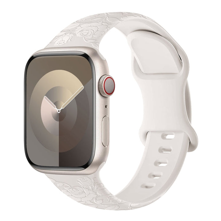 Lisslune | For Apple Watch Series 2 42mm Rose Embossed Silicone Wristwatch (Starlight)