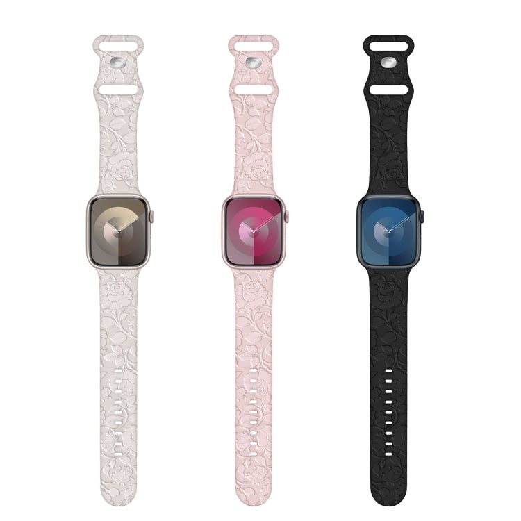 Lisslune | For Apple Watch Ultra 49mm Rose Embossed Silicone Watch Band (Pink)