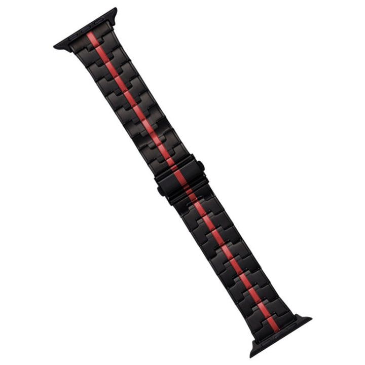 Lisslune | For Apple Watch Ultra 49mm Stainless Steel Watch Band (Black Red)