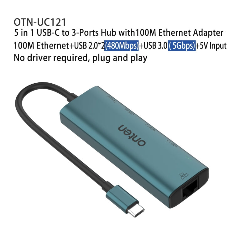 Lisslune | Onten UC121 5 in 1 USB-C / Type-C to USB 3.0 HUB with 5V input & 100Mbps network card