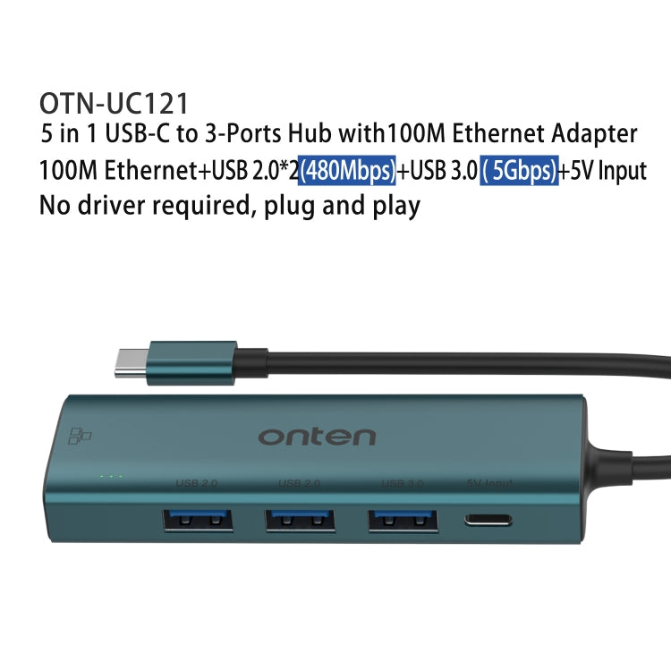 Lisslune | Onten UC121 5 in 1 USB-C / Type-C to USB 3.0 HUB with 5V input & 100Mbps network card