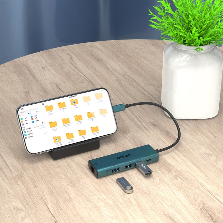Lisslune | Onten UC121 5 in 1 USB-C / Type-C to USB 3.0 HUB with 5V input & 100Mbps network card