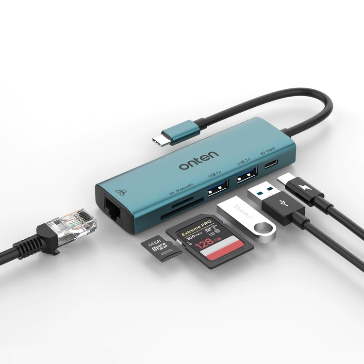 Lisslune | Onten UC122 6 in 1 USB-C / Type-C to SD + TF Card + USB 3.0 HUB with 5V Input & 100Mbps Network Card