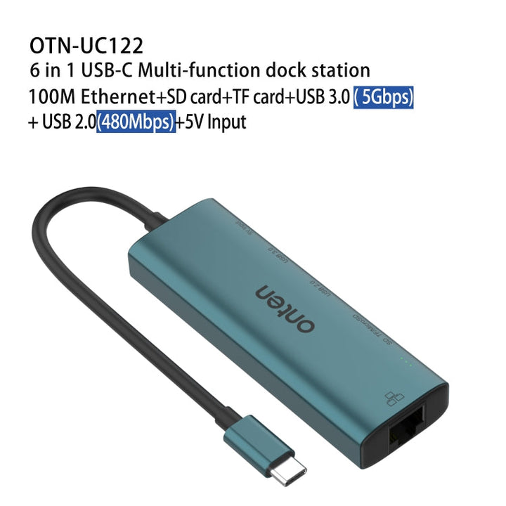 Lisslune | Onten UC122 6 in 1 USB-C / Type-C to SD + TF Card + USB 3.0 HUB with 5V Input & 100Mbps Network Card