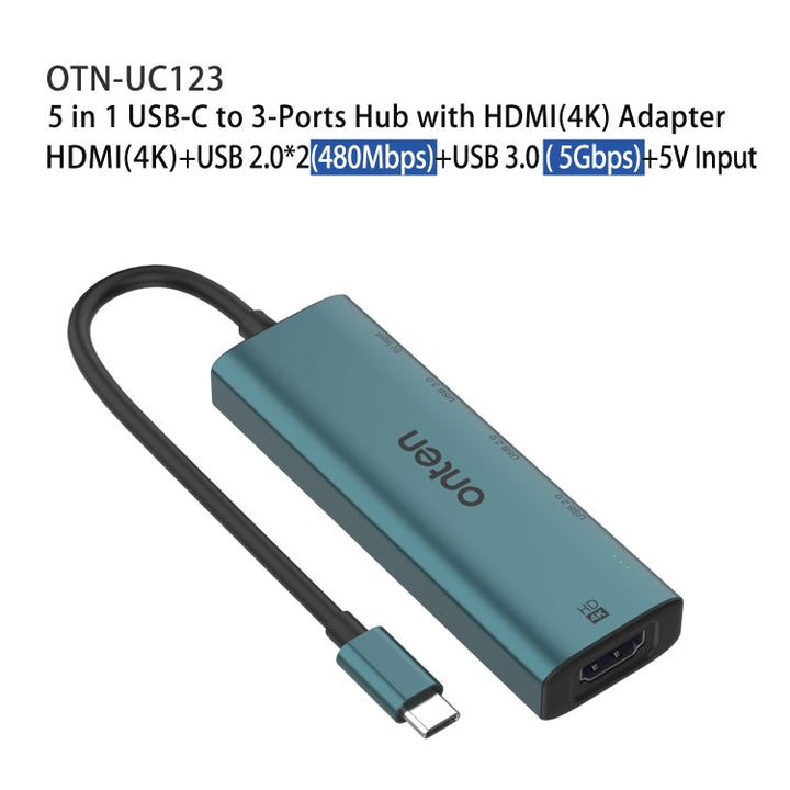 Lisslune | Onten UC123 5 in 1 USB-C / Type-C to HDMI + USB3.0 HUB Docking Station with 5V input