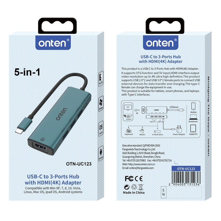 Lisslune | Onten UC123 5 in 1 USB-C / Type-C to HDMI + USB3.0 HUB Docking Station with 5V input