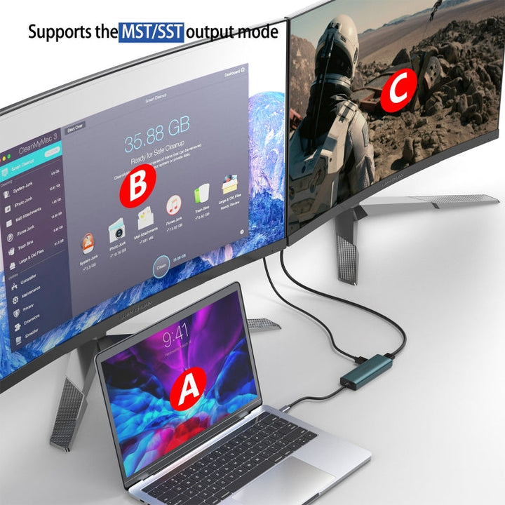 Lisslune | Onten UC126 5 in 1 USB-C / Type-C to Dual HDMI + USB2.0 + PD3.0 Multi-Function HUB Docking Station