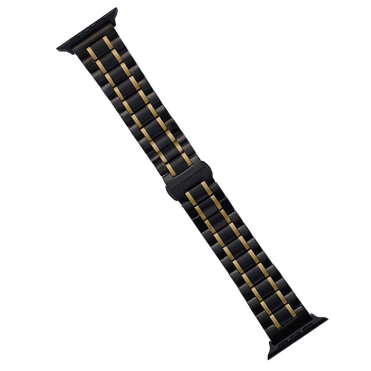 Lisslune | For Apple Watch Series 8 45mm Five-Pearl Stainless Steel Watch Band (Black Gold)
