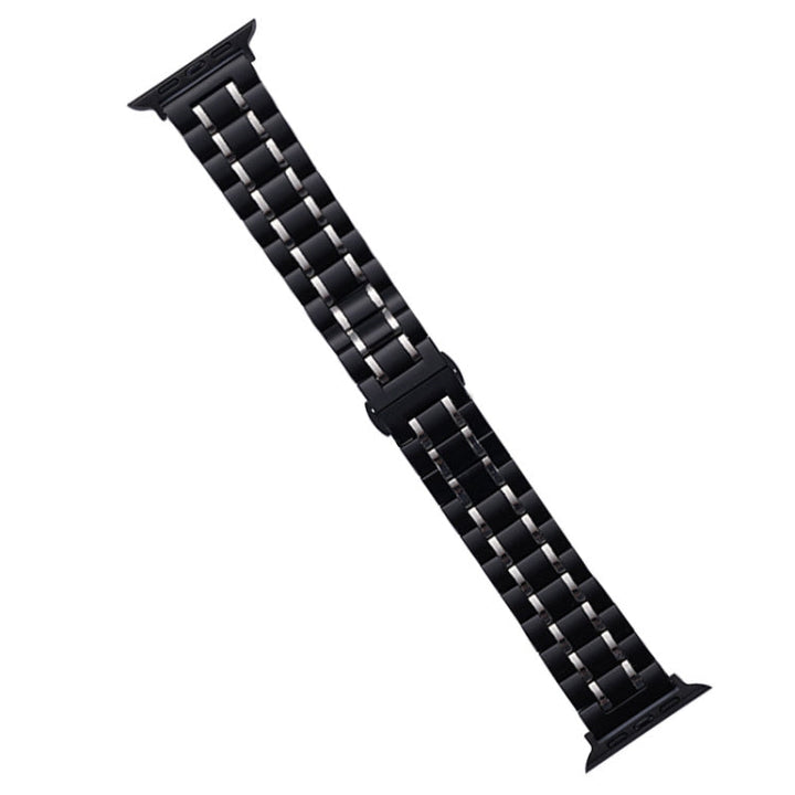 Lisslune | For Apple Watch SE 40mm Five-Pearl Stainless Steel Watch Band (Black Silver)