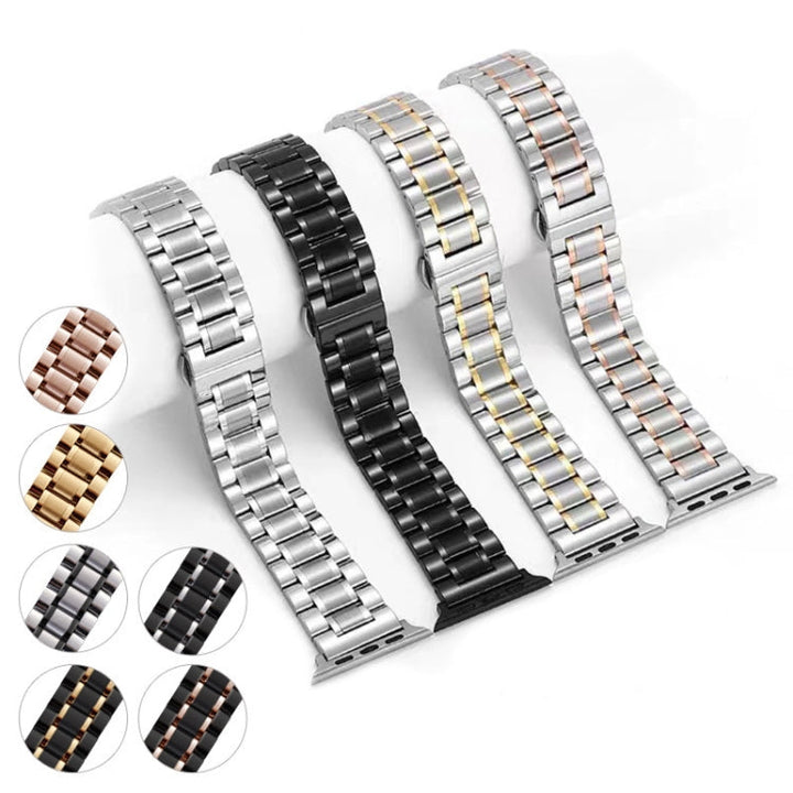 Lisslune | For Apple Watch SE 2023 44mm Five-Pearl Stainless Steel Bracelet (Silver Rose Gold)
