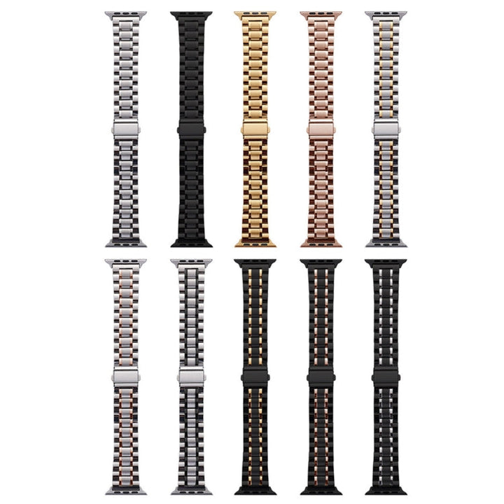Lisslune | For Apple Watch Series 9 41mm Five-Pearl Stainless Steel Watch Band (Rose Gold)