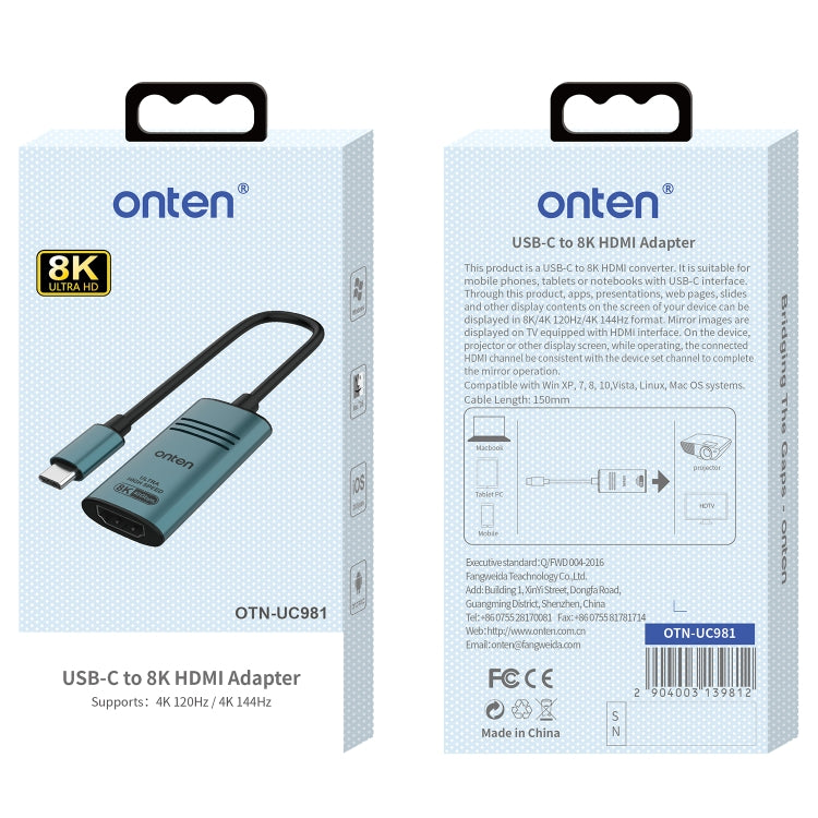 Lisslune | Onten UC981 8K 30Hz USB-C / Type-C to HDMI Video Converter Adapter (Pine Green)