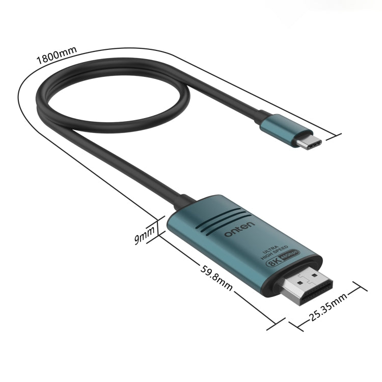 Lisslune | Onten UC982 8K 60Hz USB-C / Type-C to HDMI Video HD Converter Cable (Pine Green)