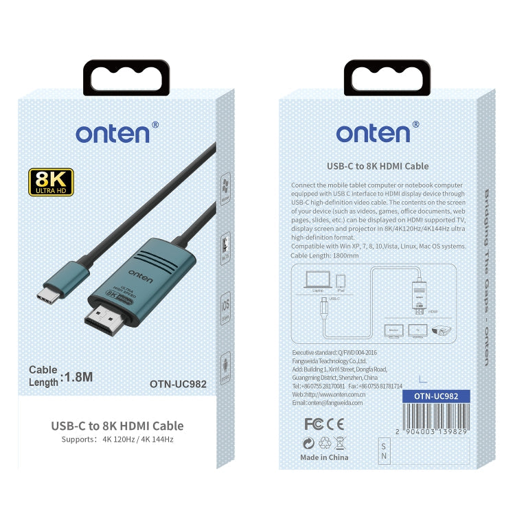 Lisslune | Onten UC982 8K 60Hz USB-C / Type-C to HDMI Video HD Converter Cable (Pine Green)
