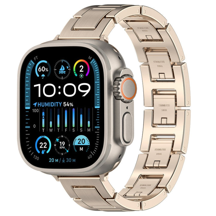 Lisslune | For Apple Watch Ultra 2 49mm H Slim Stainless Steel Watch Band (Starlight)