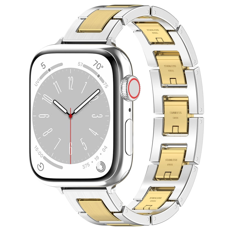 Lisslune | For Apple Watch Series 9 45mm H Slim Stainless Steel Bracelet (Silver Gold)