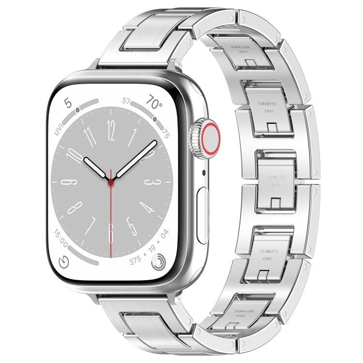 Lisslune | For Apple Watch Series 9 45mm H Slim Stainless Steel Watch Band (Silver)