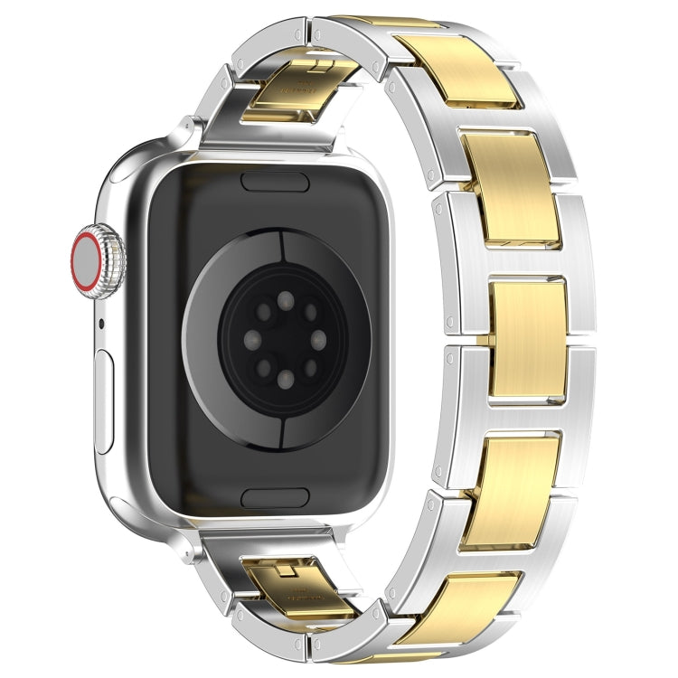 Lisslune | For Apple Watch Series 9 41mm H Slim Stainless Steel Band (Silver Gold)