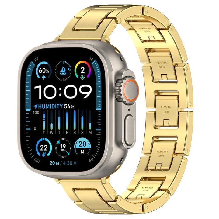 Lisslune | For Apple Watch Ultra 49mm H Slim Stainless Steel Bracelet (Gold)