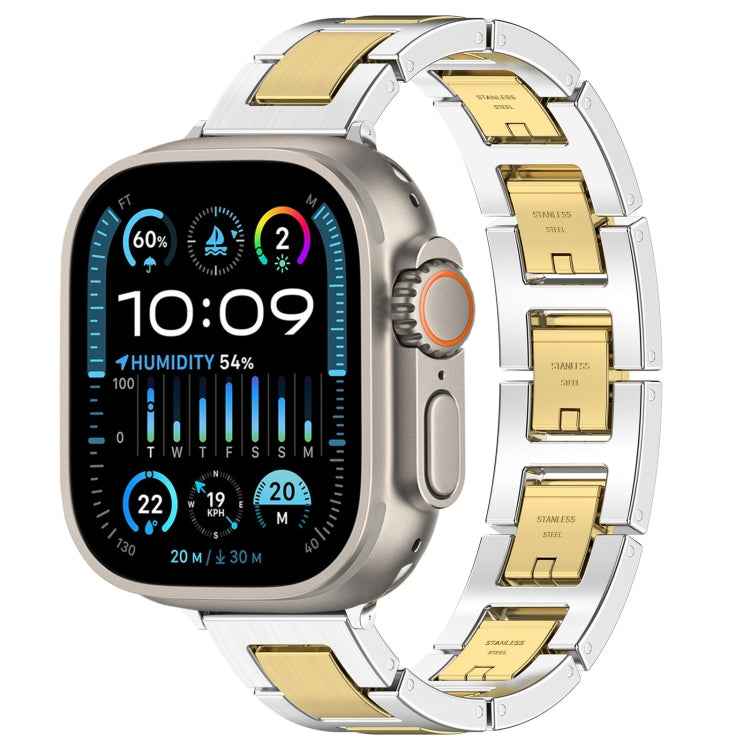 Lisslune | For Apple Watch Ultra 49mm H Slim Stainless Steel Band (Silver Gold)