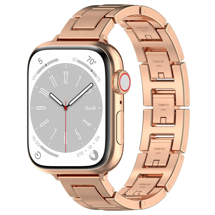 Lisslune | For Apple Watch Series 8 45mm H Slim Stainless Steel Bracelet (Rose Gold)