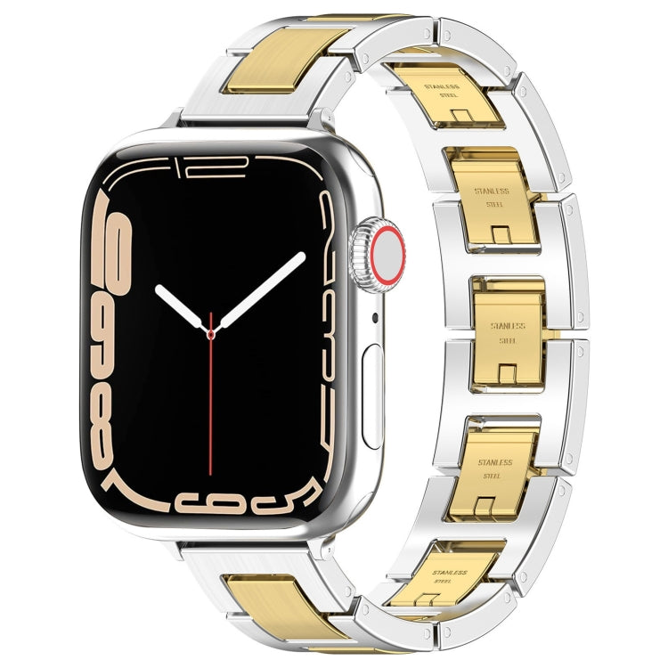 Lisslune | For Apple Watch Series 3 38mm H Slim Stainless Steel Watch Strap (Silver Gold)