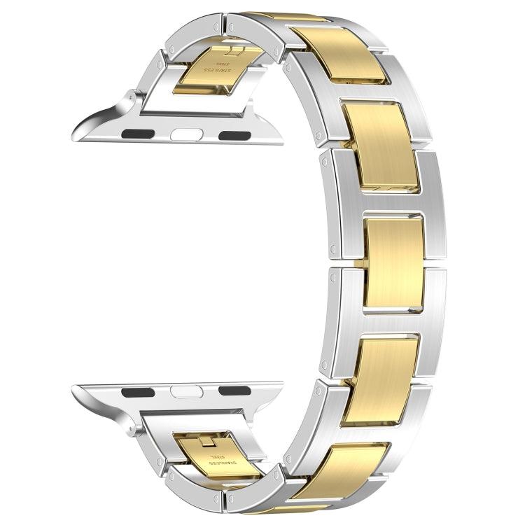 Lisslune | For Apple Watch Series 3 38mm H Slim Stainless Steel Watch Strap (Silver Gold)