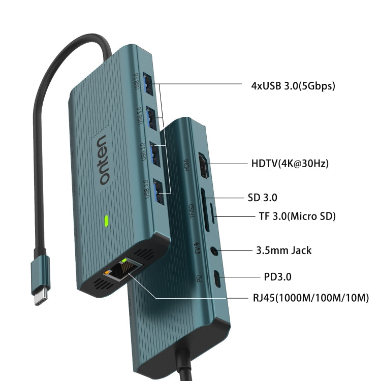 Lisslune | Onten UC962 10 in 1 USB-C / Type-C Multifunction HUB Docking Station (Green)