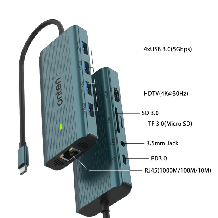 Lisslune | Onten UC962 10 in 1 USB-C / Type-C Multifunction HUB Docking Station (Green)