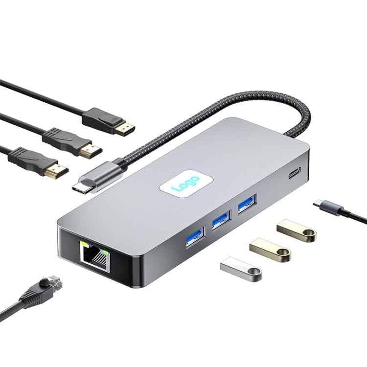 Lisslune | BYL-2401 8 in 1 Type-C to PD100W + USB3.0 + HDMI + DP + RJ45 HUB Docking Station (Space Grey)
