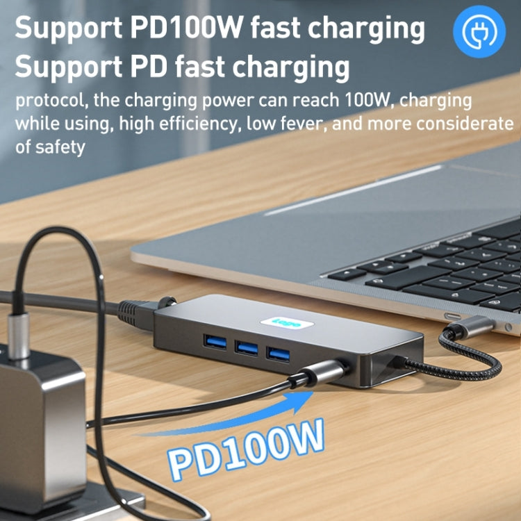 Lisslune | BYL-2401 8 in 1 Type-C to PD100W + USB3.0 + HDMI + DP + RJ45 HUB Docking Station (Space Grey)
