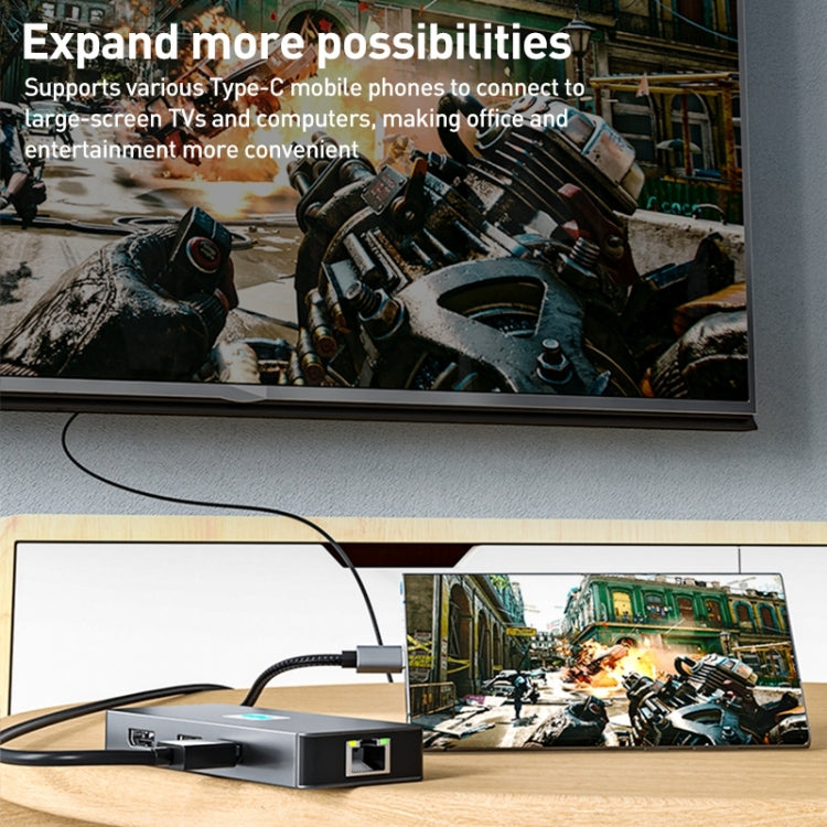 Lisslune | BYL-2401 8 in 1 Type-C to PD100W + USB3.0 + HDMI + DP + RJ45 HUB Docking Station (Space Grey)