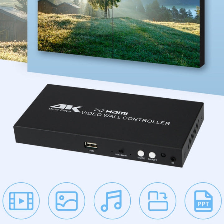 Lisslune | XP03 4K 2x2 HDMI Video Wall Controller Multi-screen Splicing Processor, Style: Playback Version (UK Plug)