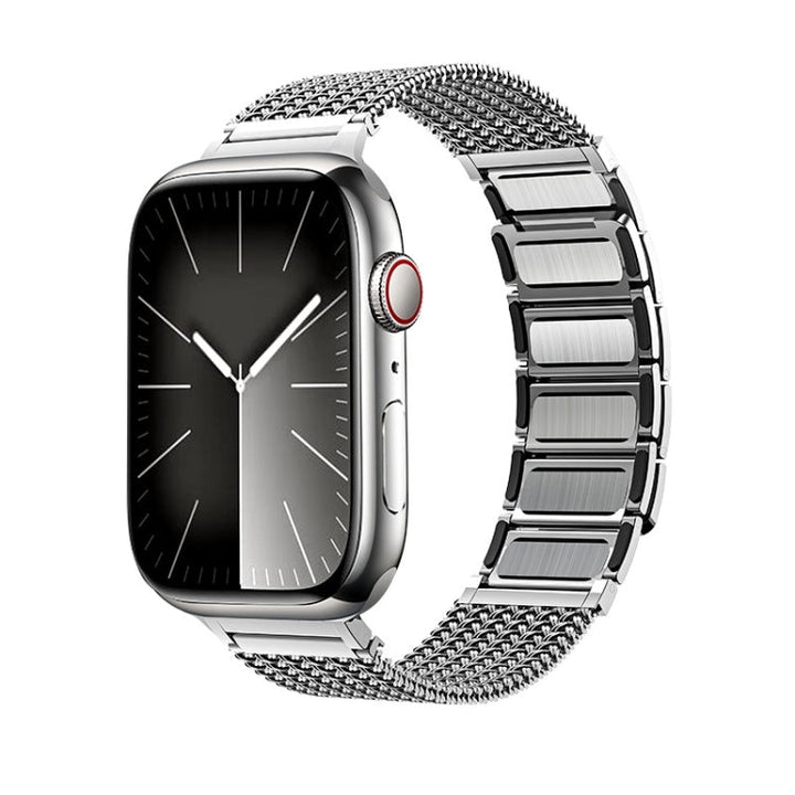 Lisslune | For Apple Watch Ultra 49mm Magnetic Closure Braided Chain Stainless Steel Bracelet (Silver)