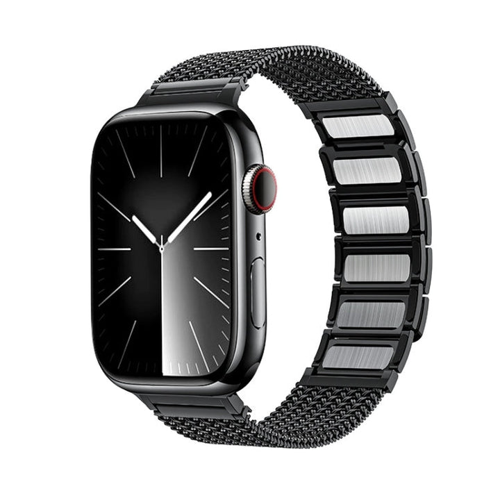 Lisslune | For Apple Watch Ultra 49mm Magnetic Closure Braided Chain Stainless Steel Watch Strap (Black)