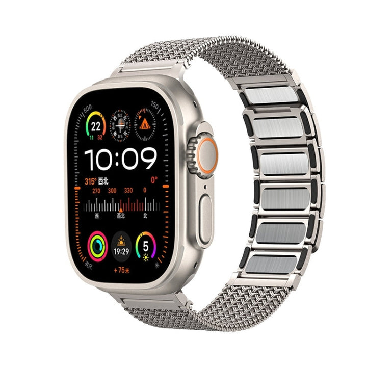 Lisslune | For Apple Watch Ultra 49mm Magnetic Closure Braided Chain Stainless Steel Watch Strap (Frosted Gold)