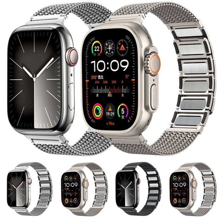 Lisslune | For Apple Watch Ultra 49mm Magnetic Closure Braided Chain Stainless Steel Watch Strap (Black)