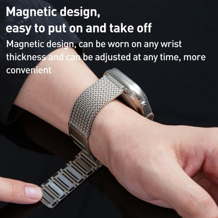 Lisslune | For Apple Watch Ultra 49mm Magnetic Closure Braided Chain Stainless Steel Bracelet (Silver)
