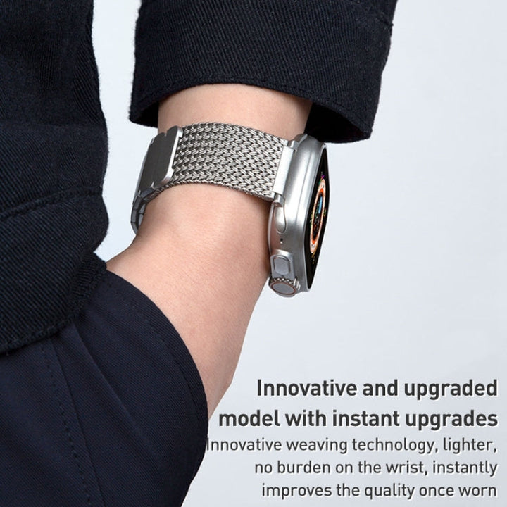Lisslune | For Apple Watch Ultra 49mm Magnetic Closure Braided Chain Stainless Steel Watch Strap (Black)