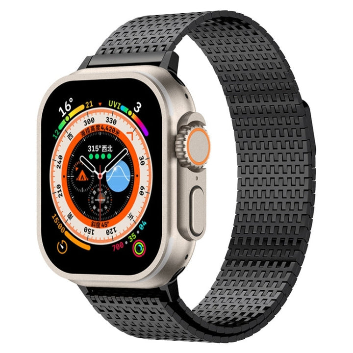 Lisslune | For Apple Watch Ultra 49mm Milanese Loop Magnet Closure Stainless Steel Bracelet (Black)