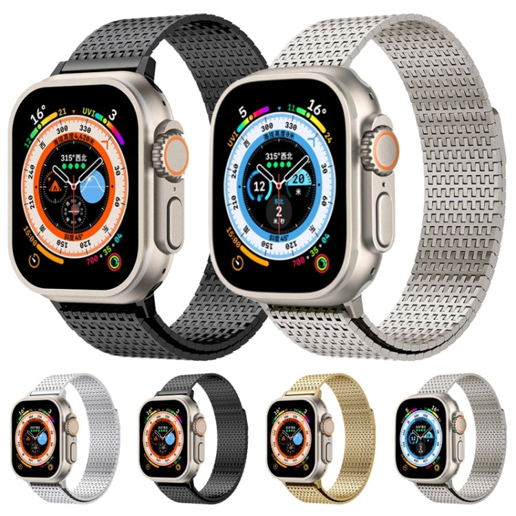 Lisslune | For Apple Watch Ultra 49mm Milanese Loop Magnetic Closure Stainless Steel Band (Titanium-Gold)