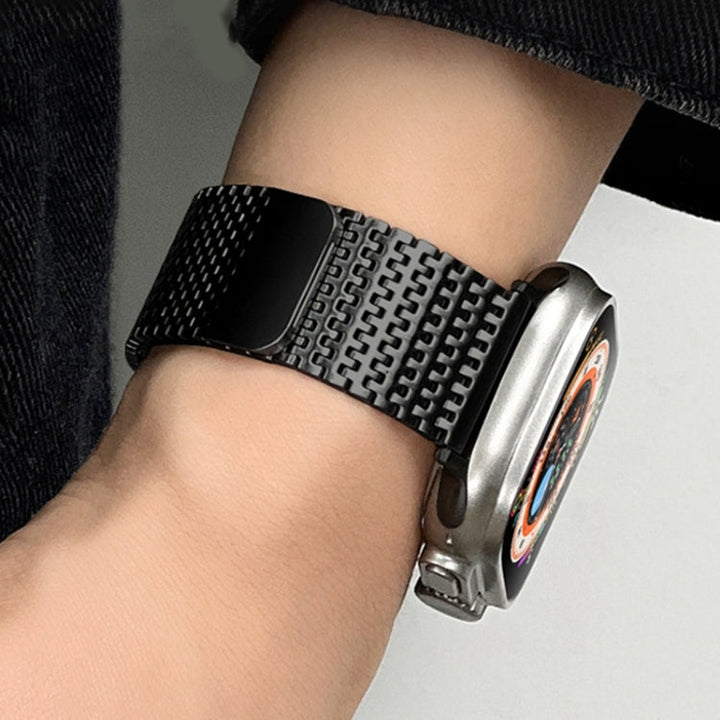 Lisslune | For Apple Watch Ultra 49mm Milanese Loop Magnetic Closure Stainless Steel Band (Titanium-Gold)