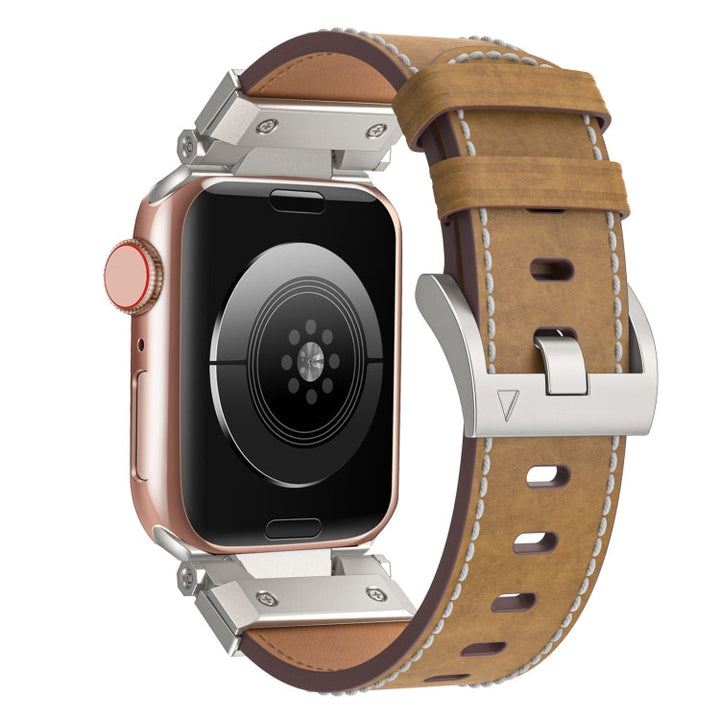 Lisslune | For Apple Watch Series 9 45mm Mecha Style Leather Watch Band (Light Brown)