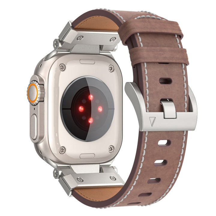 Lisslune | For Apple Watch Ultra 49mm Mecha Style Leather Watch Band (Coffee Oil Wax)
