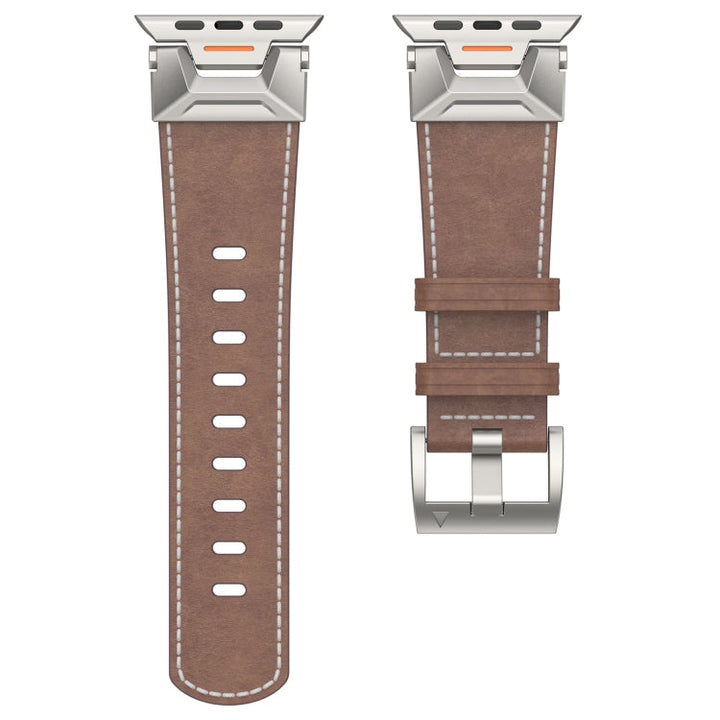 Lisslune | For Apple Watch Ultra 49mm Mecha Style Leather Watch Band (Coffee Oil Wax)