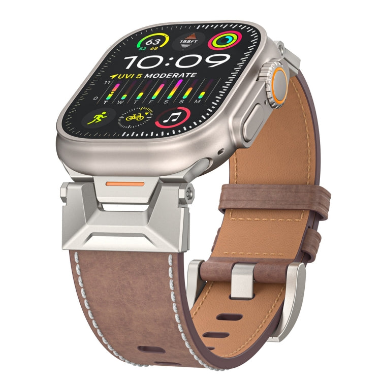 Lisslune | For Apple Watch Ultra 49mm Mecha Style Leather Watch Band (Coffee Oil Wax)